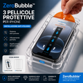 ZeroBubble™ – 3 Pellicole Protettive con Applicatore Automatico Antipolvere per iPhone