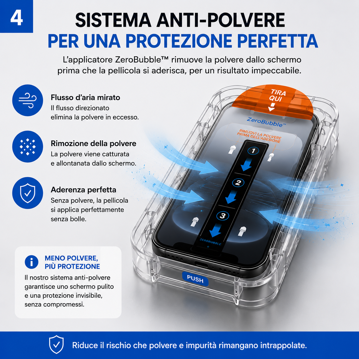 ZeroBubble™ – 3 Pellicole Protettive con Applicatore Automatico Antipolvere per iPhone